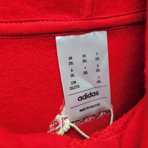 Adidas Big Logo Pullover Athletic Hoodie Mens 2XL XXL Red White Cotton IJ8911 - Picture 5 of 8